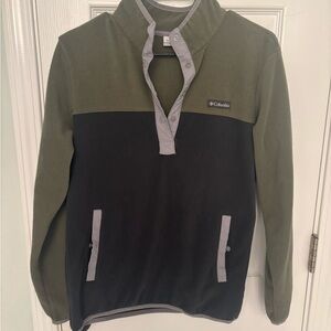 Columbia Olive Green & Black Snap-Placket Fleece Pullover